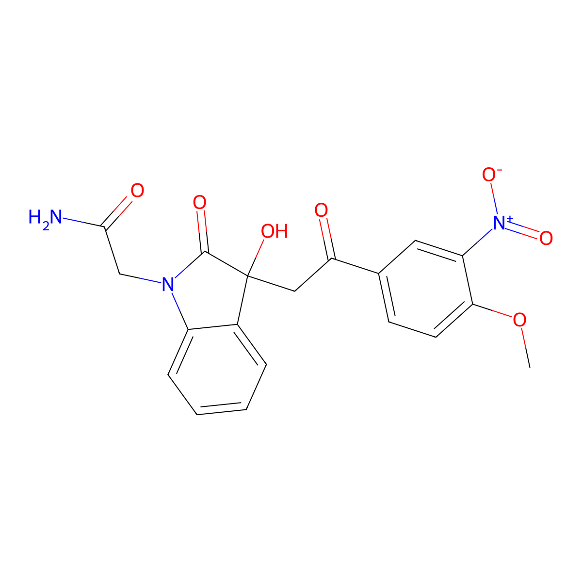 2-{3-hydroxy-3-[2-(4-methoxy-3-nitrophenyl)-2-oxoethyl]-2-oxo-2,3-dihydro-1H-indol-1-yl}acetamide molecular structure, CAS 442653-92-1