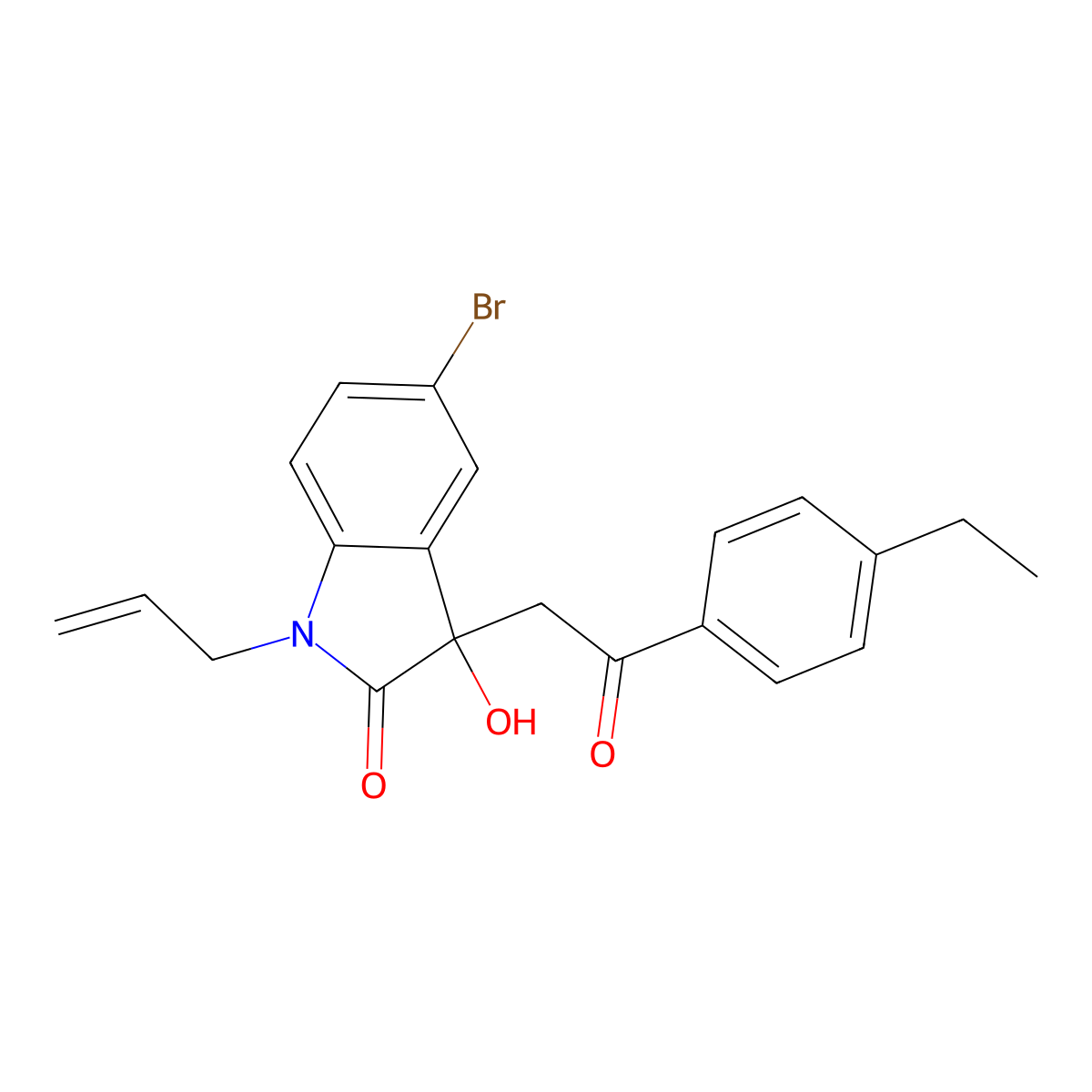 5-Bromo-3-[2-(4-ethylphenyl)-2-oxoethyl]-3-hydroxy-1-prop-2-enylindol-2-one molecular structure, CAS 442653-96-5