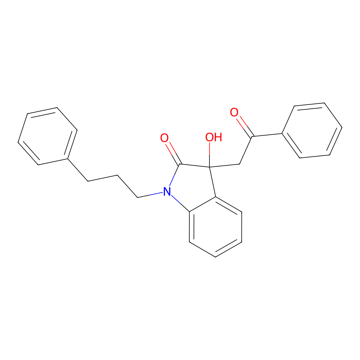 3-hydroxy-3-(2-oxo-2-phenylethyl)-1-(3-phenylpropyl)-1,3-dihydro-2H-indol-2-one molecular structure, CAS 442653-99-8