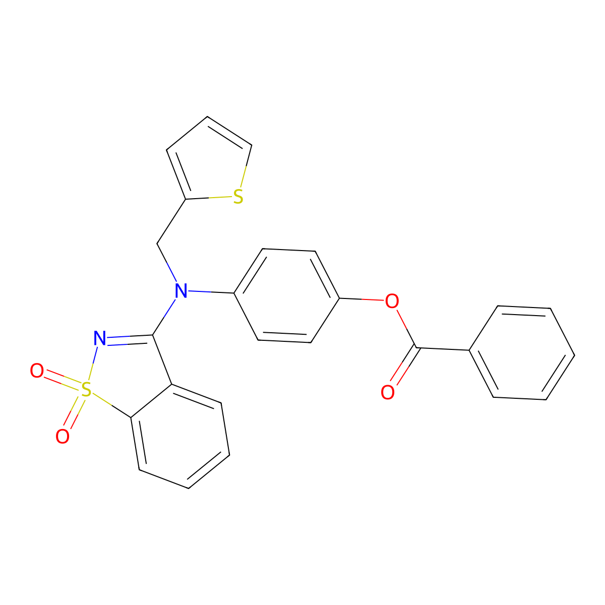 4-[(1,1-Dioxido-1,2-benzisothiazol-3-yl)(2-thienylmethyl)amino]phenyl benzoate molecular structure, CAS 442654-07-1