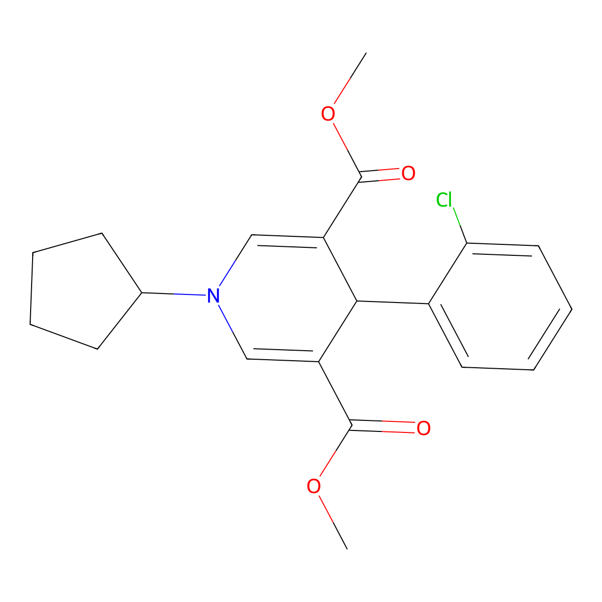 Dimethyl 4-(2-chlorophenyl)-1-cyclopentyl-1,4-dihydropyridine-3,5-dicarboxylate molecular structure, CAS 442654-30-0