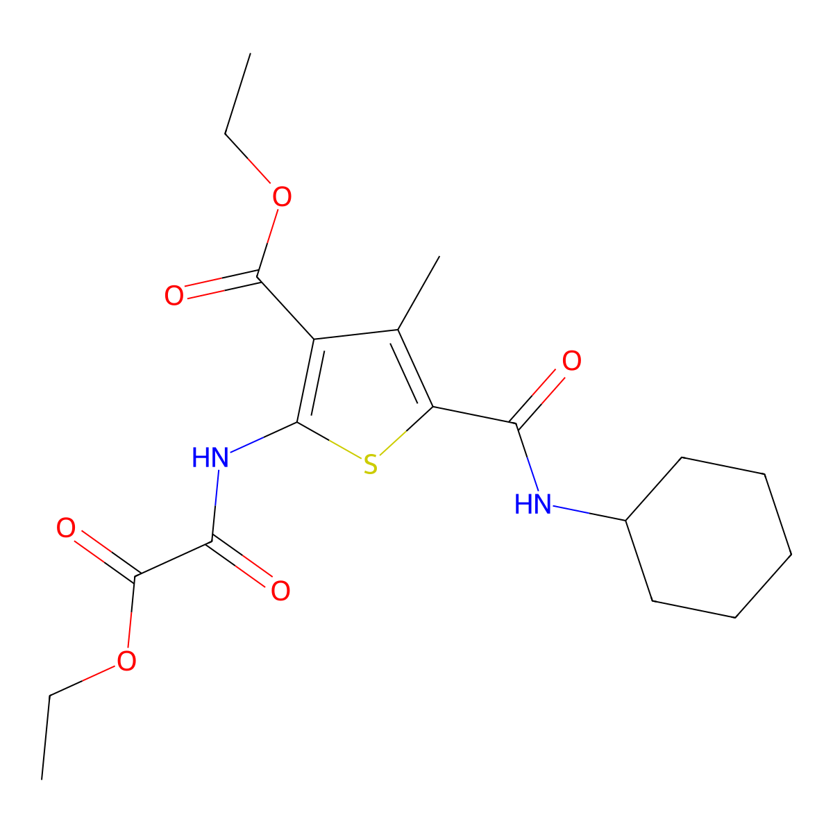 Ethyl 5-(cyclohexylcarbamoyl)-2-{[ethoxy(oxo)acetyl]amino}-4-methylthiophene-3-carboxylate molecular structure, CAS 442654-41-3