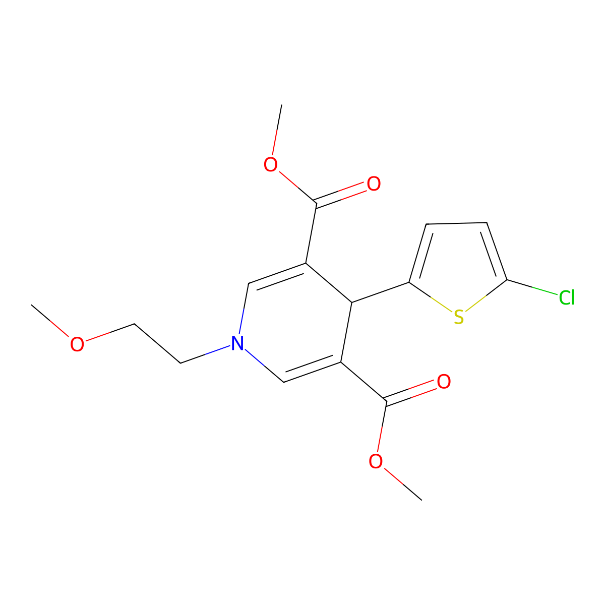 Dimethyl 4-(5-chlorothiophen-2-yl)-1-(2-methoxyethyl)-1,4-dihydropyridine-3,5-dicarboxylate molecular structure, CAS 442654-59-3