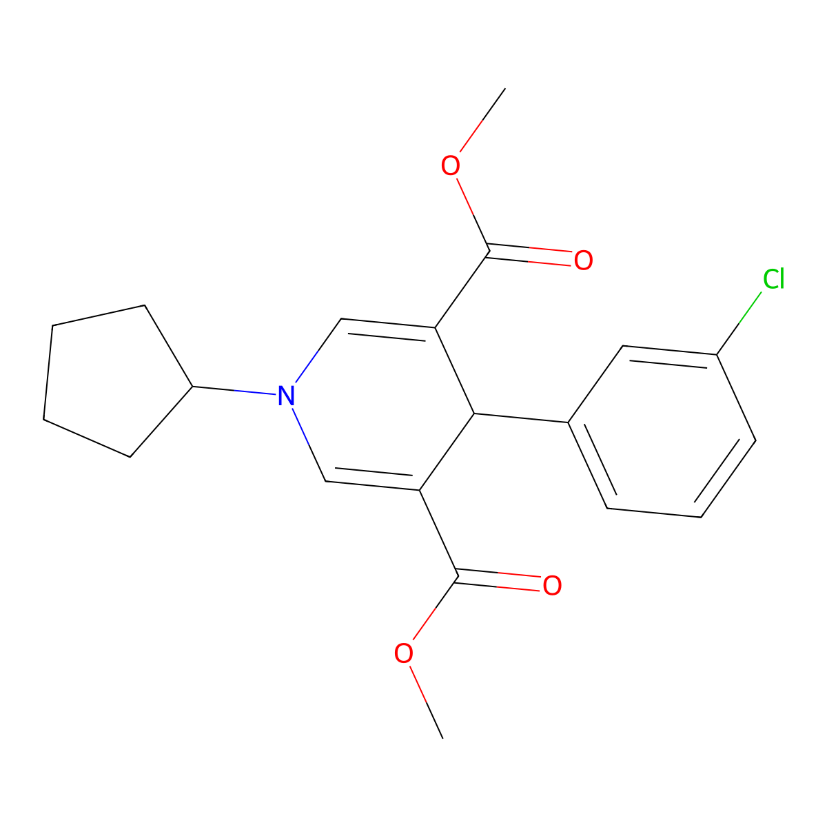 Dimethyl 4-(3-chlorophenyl)-1-cyclopentyl-1,4-dihydropyridine-3,5-dicarboxylate molecular structure, CAS 442654-64-0