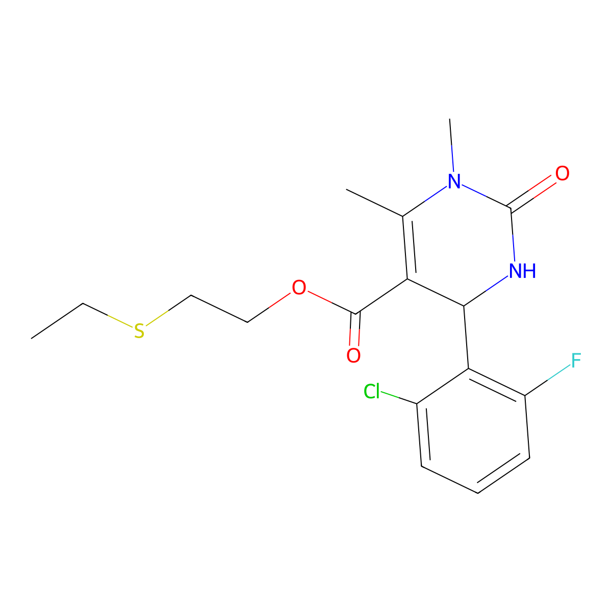 2-(Ethylsulfanyl)ethyl 4-(2-chloro-6-fluorophenyl)-1,6-dimethyl-2-oxo-1,2,3,4-tetrahydropyrimidine-5-carboxylate molecular structure, CAS 442654-66-2