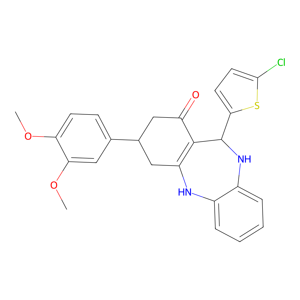6-(5-Chlorothiophen-2-yl)-9-(3,4-dimethoxyphenyl)-5,6,8,9,10,11-hexahydrobenzo[b][1,4]benzodiazepin-7-one molecular structure, CAS 442654-70-8