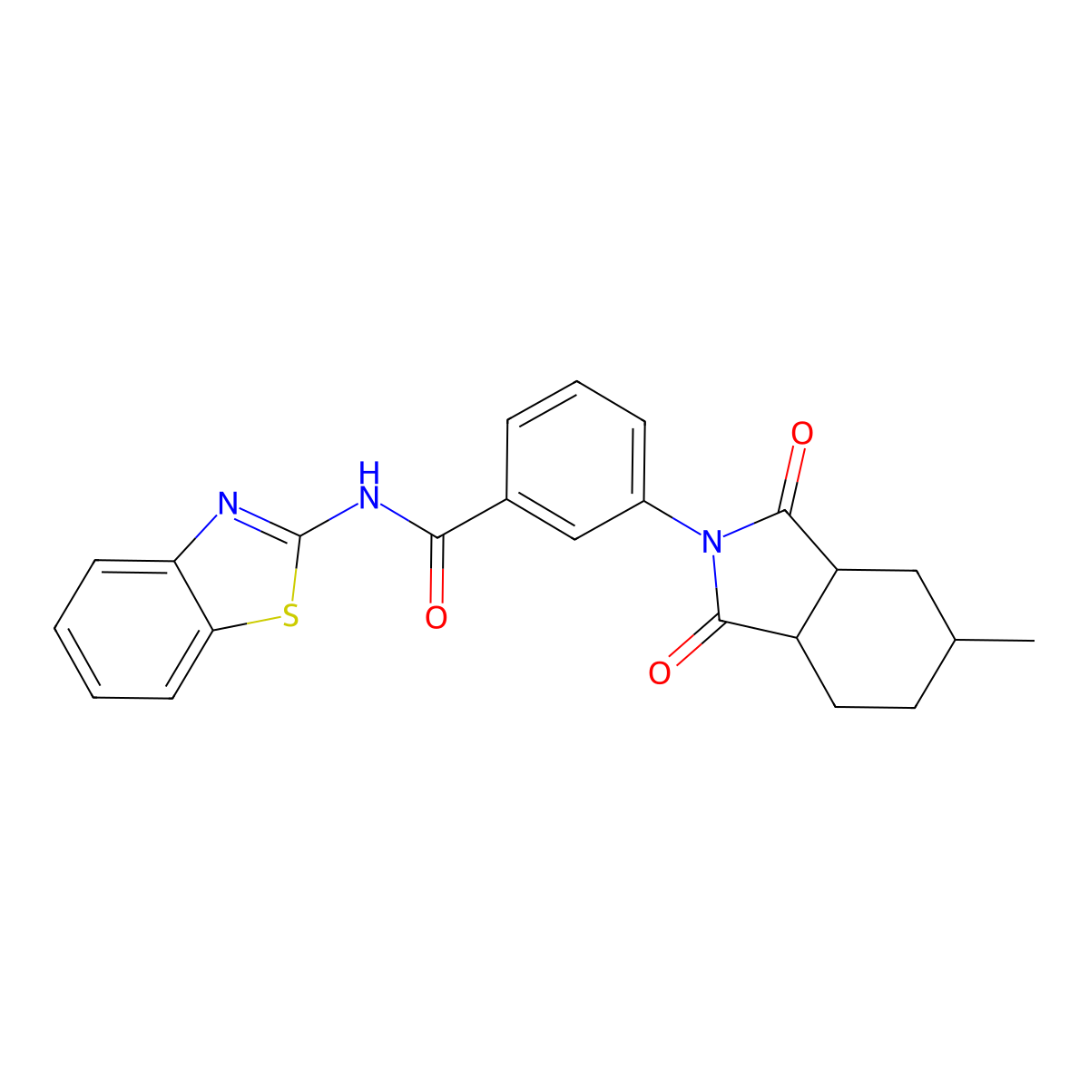N-(1,3-benzothiazol-2-yl)-3-(5-methyl-1,3-dioxo-3a,4,5,6,7,7a-hexahydroisoindol-2-yl)benzamide molecular structure, CAS 442654-90-2