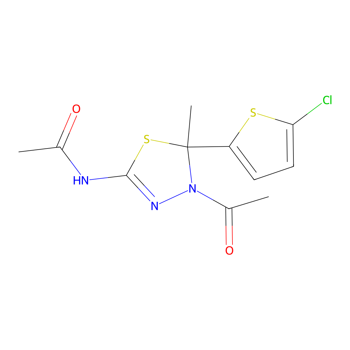 N-[4-acetyl-5-(5-chlorothiophen-2-yl)-5-methyl-1,3,4-thiadiazol-2-yl]acetamide molecular structure, CAS 442654-91-3