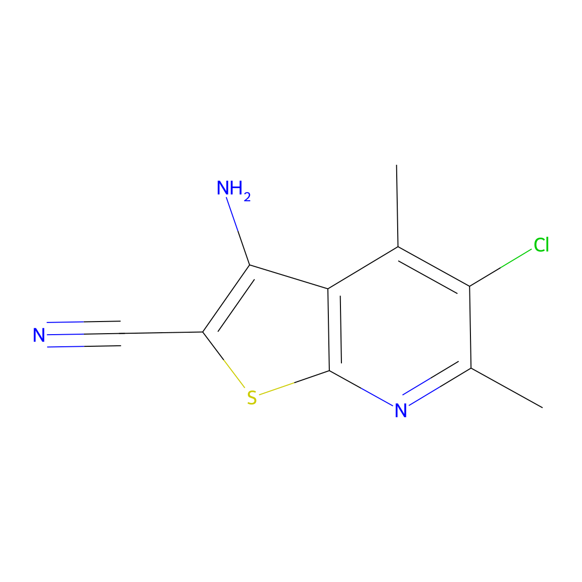 3-Amino-5-chloro-4,6-dimethylthieno[2,3-b]pyridine-2-carbonitrile molecular structure, CAS 442655-66-5