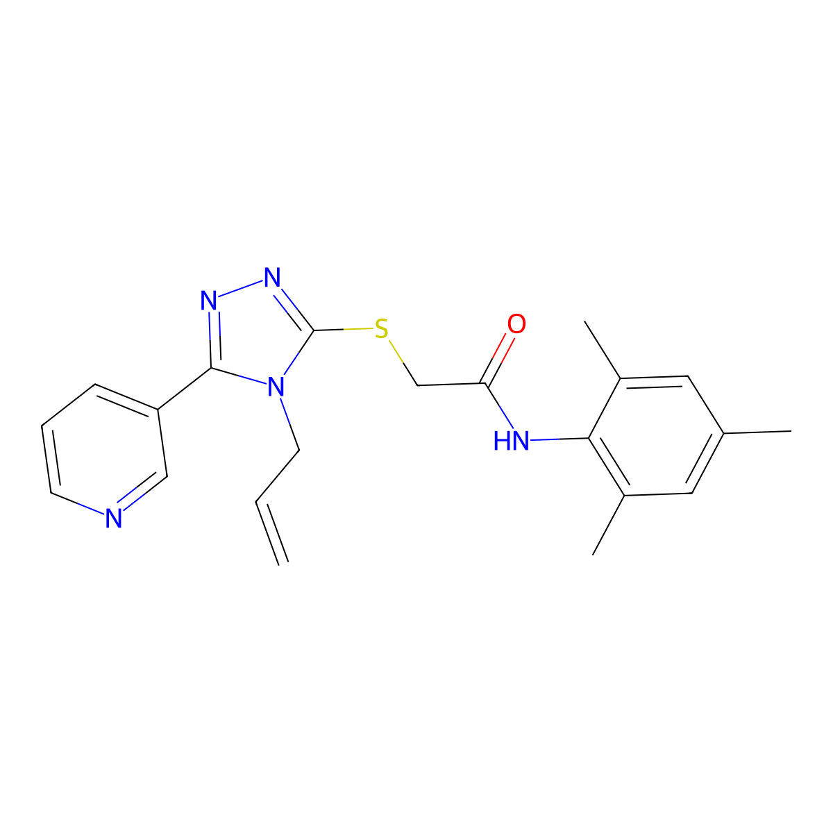 2-{[4-(prop-2-en-1-yl)-5-(pyridin-3-yl)-4H-1,2,4-triazol-3-yl]sulfanyl}-N-(2,4,6-trimethylphenyl)acetamide molecular structure, CAS 442655-93-8