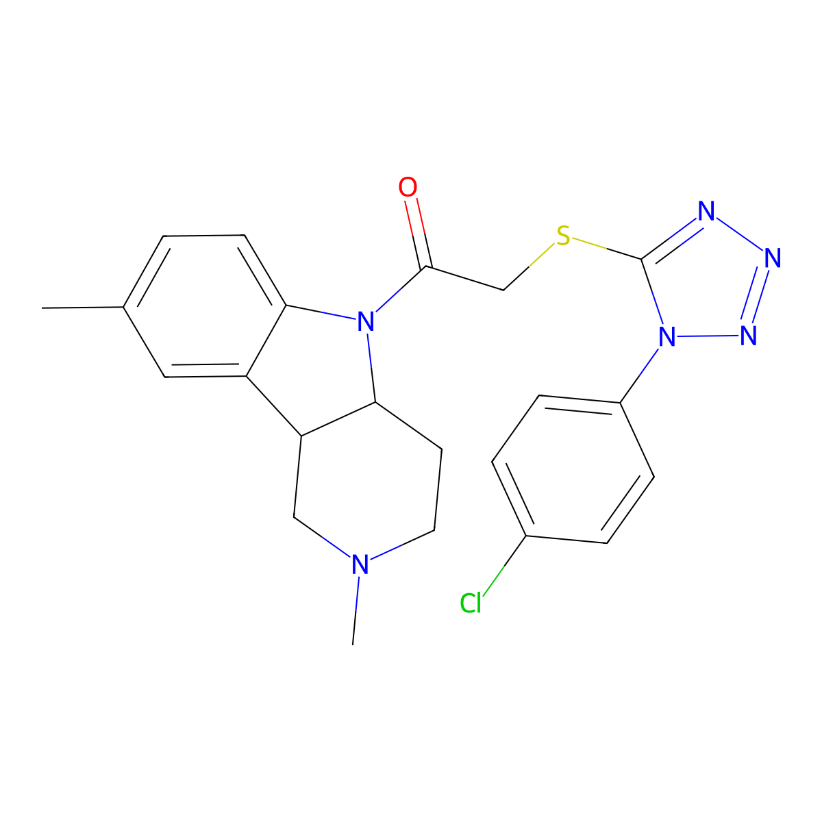 2-[1-(4-chlorophenyl)tetrazol-5-yl]sulfanyl-1-(2,8-dimethyl-3,4,4a,9b-tetrahydro-1H-pyrido[4,3-b]indol-5-yl)ethanone molecular structure, CAS 442656-02-2