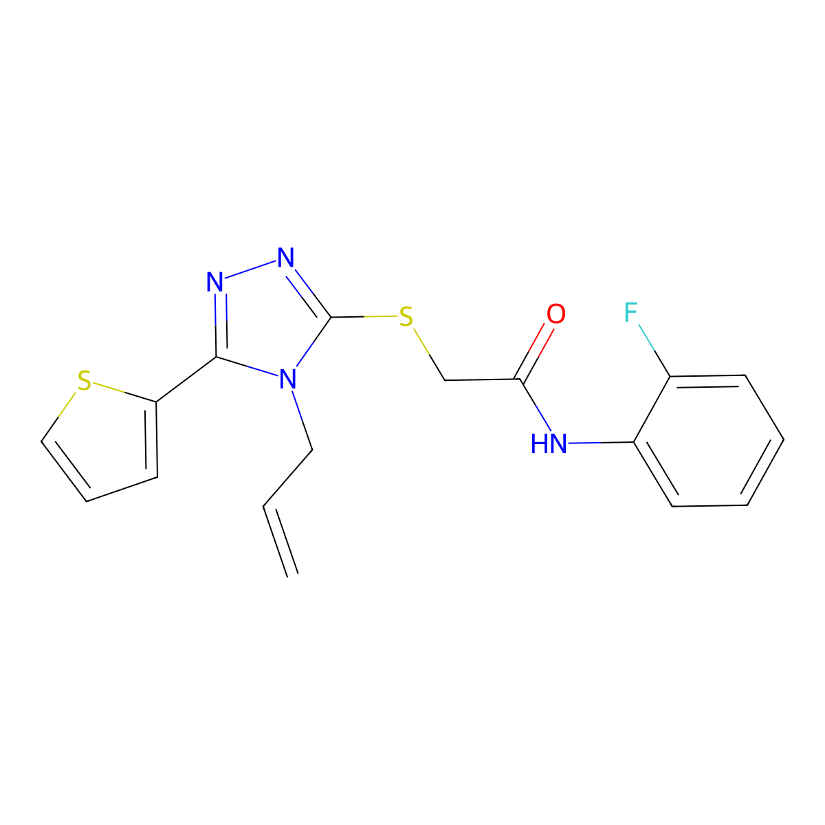2-((4-Allyl-5-(2-thienyl)-4H-1,2,4-triazol-3-YL)thio)-N-(2-F-PH)acetamide molecular structure, CAS 442656-29-3