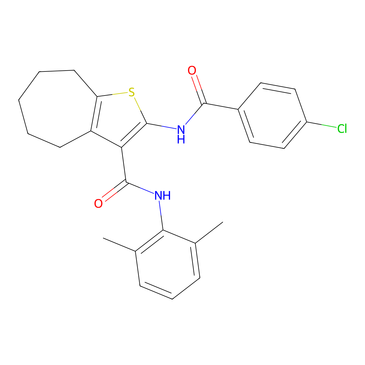 2-[(4-chlorobenzoyl)amino]-N-(2,6-dimethylphenyl)-5,6,7,8-tetrahydro-4H-cyclohepta[b]thiophene-3-carboxamide molecular structure, CAS 442658-44-8