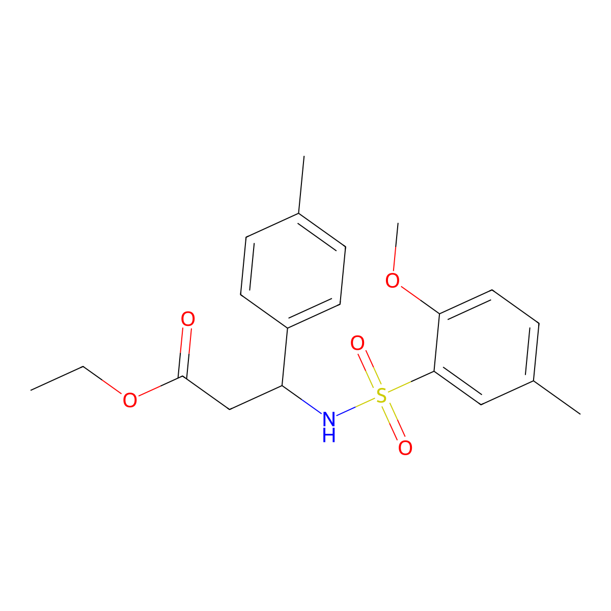 Ethyl 3-{[(2-methoxy-5-methylphenyl)sulfonyl]amino}-3-(4-methylphenyl)propanoate molecular structure, CAS 442658-70-0