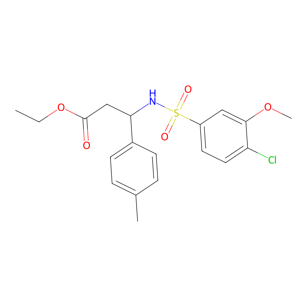 Ethyl 3-{[(4-chloro-3-methoxyphenyl)sulfonyl]amino}-3-(4-methylphenyl)propanoate molecular structure, CAS 442658-72-2