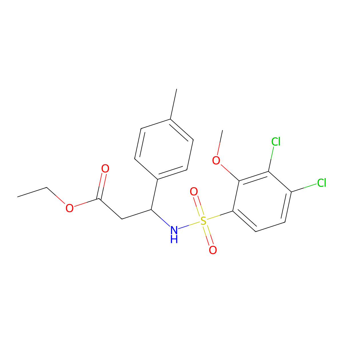 Ethyl 3-{[(3,4-dichloro-2-methoxyphenyl)sulfonyl]amino}-3-(4-methylphenyl)propanoate molecular structure, CAS 442658-75-5