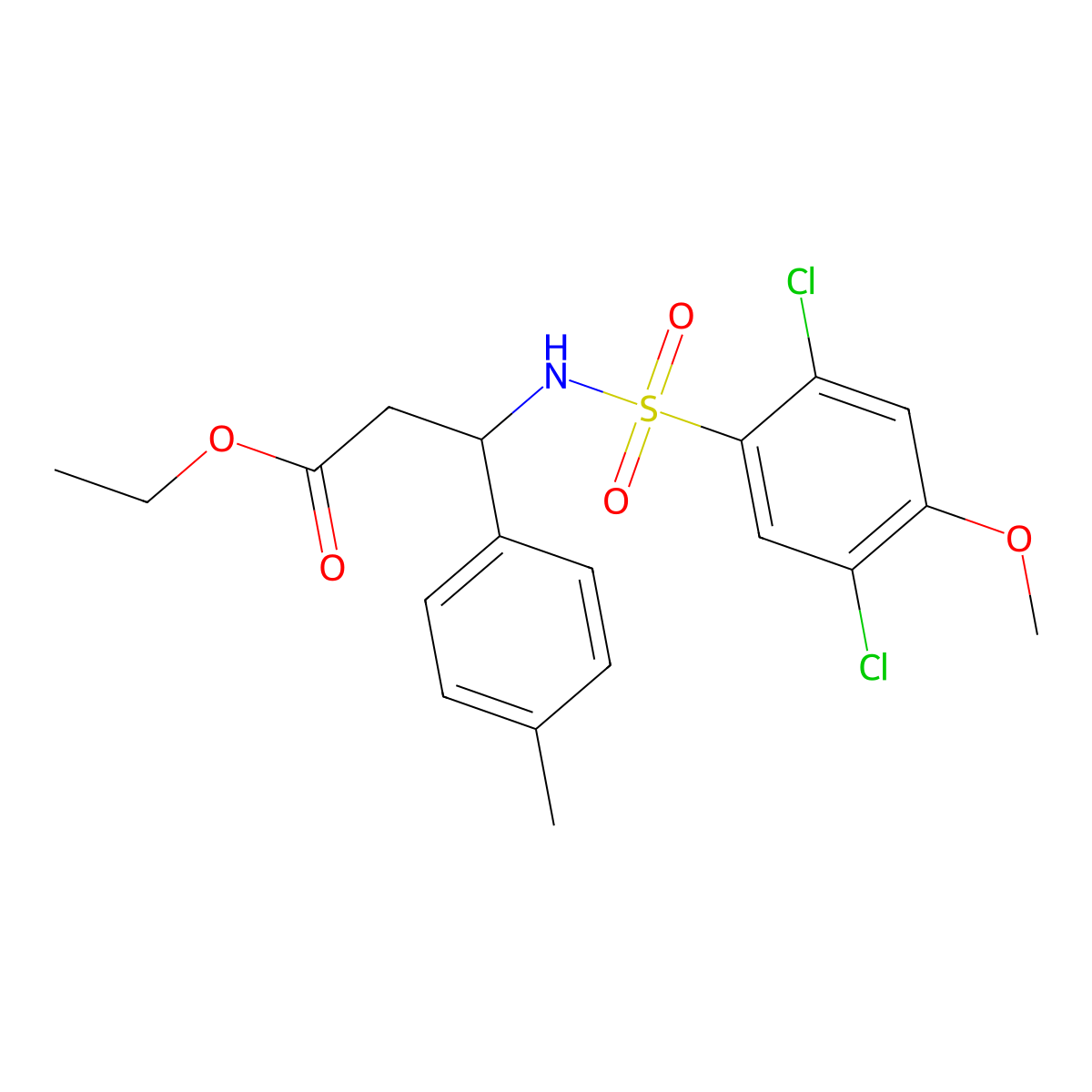 Ethyl 3-{[(2,5-dichloro-4-methoxyphenyl)sulfonyl]amino}-3-(4-methylphenyl)propanoate molecular structure, CAS 442658-77-7