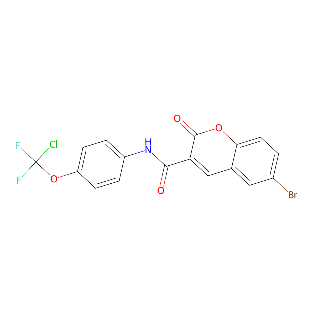 6-bromo-N-[4-[chloro(difluoro)methoxy]phenyl]-2-oxochromene-3-carboxamide molecular structure, CAS 442658-93-7