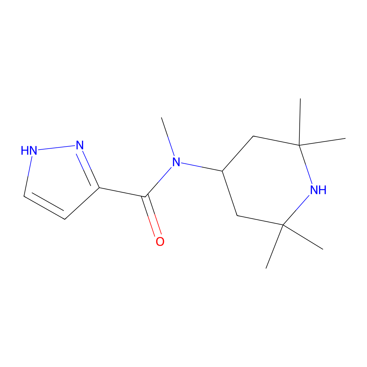 N-Methyl-N-(2,2,6,6-tetramethyl-4-piperidinyl)-1H-pyrazole-3-carboxamide molecular structure, CAS 442659-35-0