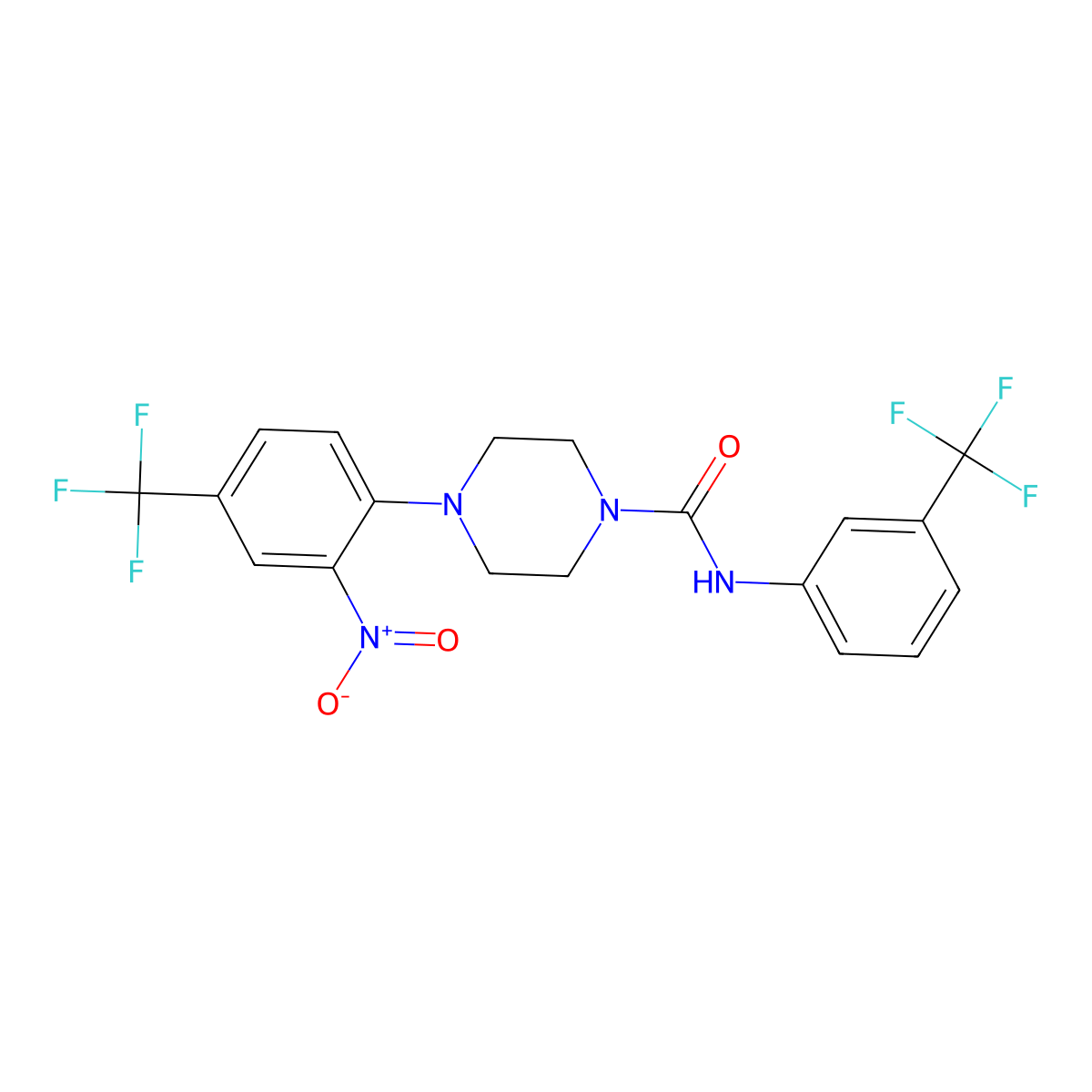 4-[2-nitro-4-(trifluoromethyl)phenyl]-N-[3-(trifluoromethyl)phenyl]piperazine-1-carboxamide molecular structure, CAS 442659-62-3