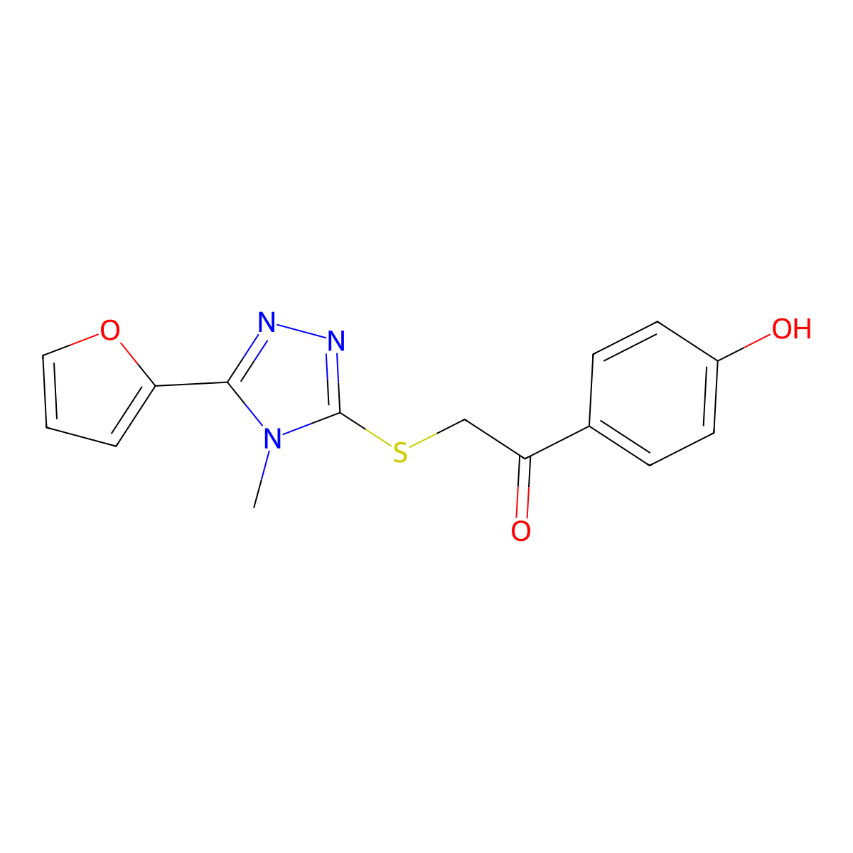 2-[[5-(Furan-2-yl)-4-methyl-1,2,4-triazol-3-yl]sulfanyl]-1-(4-hydroxyphenyl)ethanone molecular structure, CAS 442659-84-9