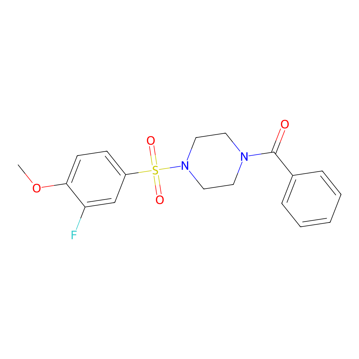 [4-(3-Fluoro-4-methoxy-benzenesulfonyl)-piperazin-1-yl]-phenyl-methanone molecular structure, CAS 442659-93-0