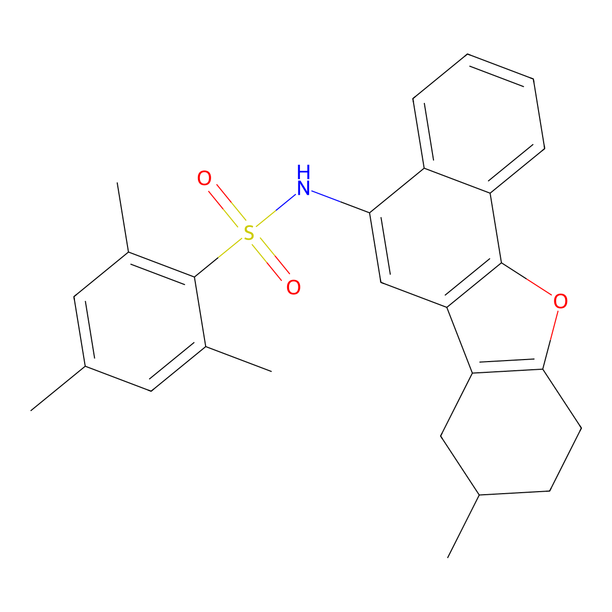 2,4,6-trimethyl-N-(8-methyl-7,8,9,10-tetrahydronaphtho[1,2-b][1]benzofuran-5-yl)benzenesulfonamide molecular structure, CAS 442659-99-6