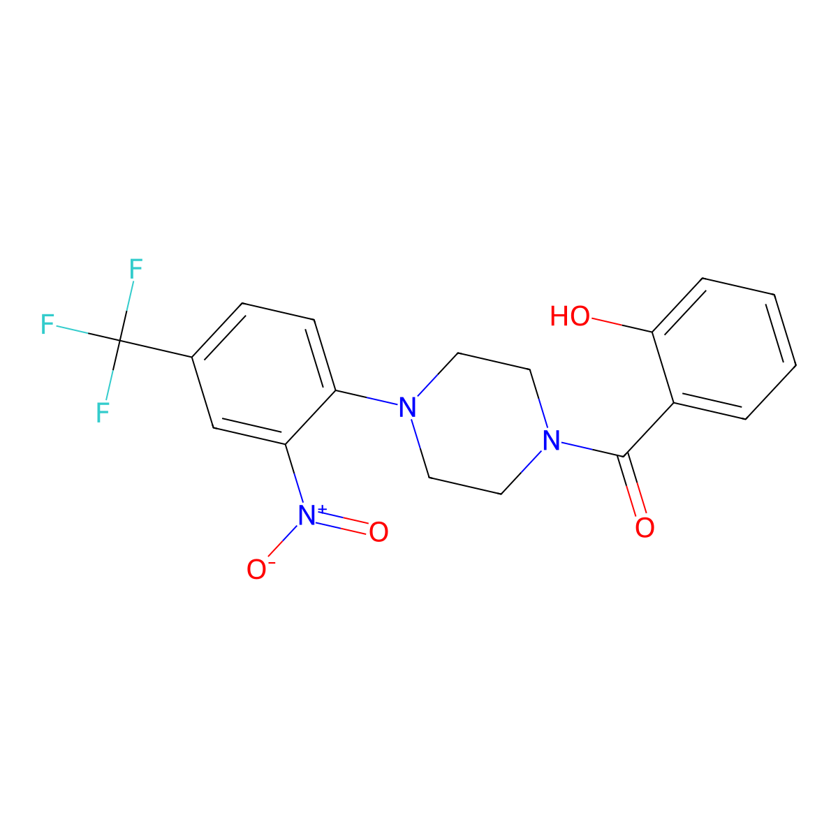 (2-Hydroxyphenyl)-[4-[2-nitro-4-(trifluoromethyl)phenyl]piperazin-1-yl]methanone molecular structure, CAS 442660-57-3