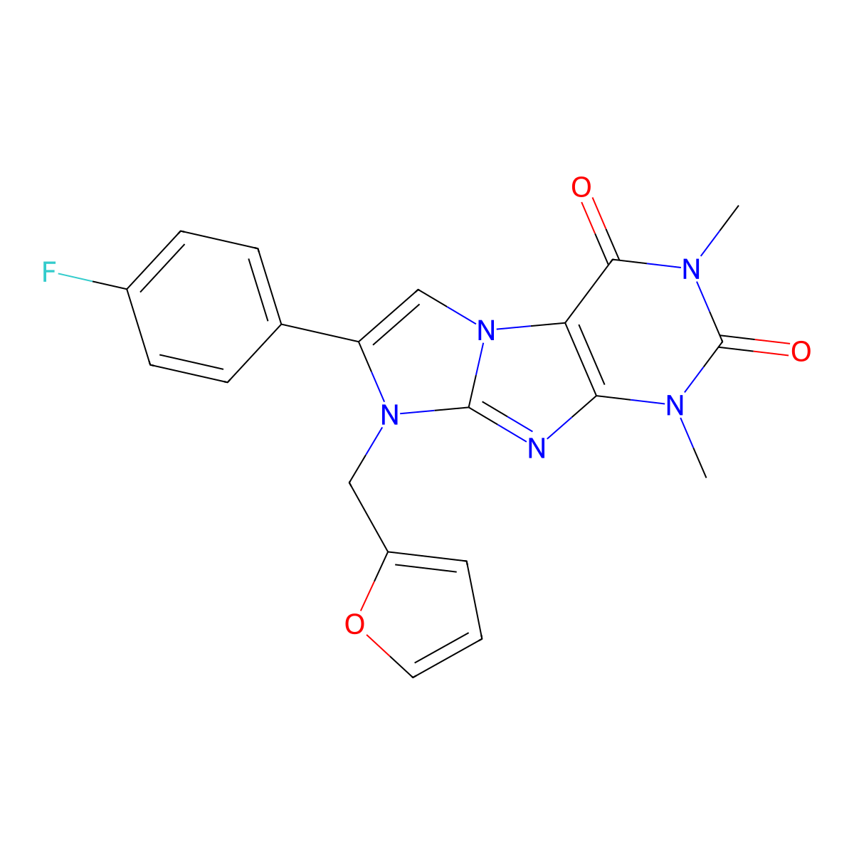 7-(4-fluorophenyl)-8-(furan-2-ylmethyl)-1,3-dimethyl-1H-imidazo[2,1-f]purine-2,4(3H,8H)-dione molecular structure, CAS 442665-02-3
