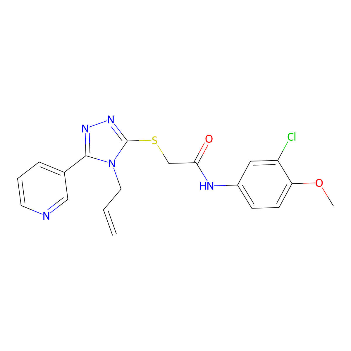 N-(3-chloro-4-methoxyphenyl)-2-{[4-(prop-2-en-1-yl)-5-(pyridin-3-yl)-4H-1,2,4-triazol-3-yl]sulfanyl}acetamide molecular structure, CAS 442665-50-1