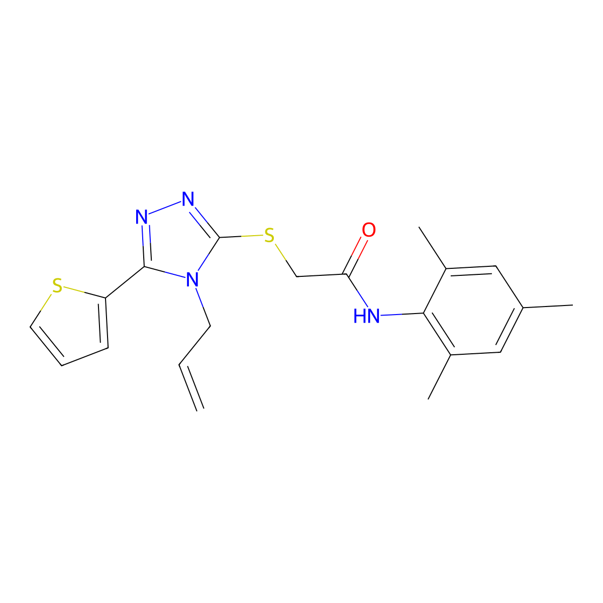 2-((4-Allyl-5-(2-thienyl)-4H-1,2,4-triazol-3-YL)thio)-N-mesitylacetamide molecular structure, CAS 442666-19-5
