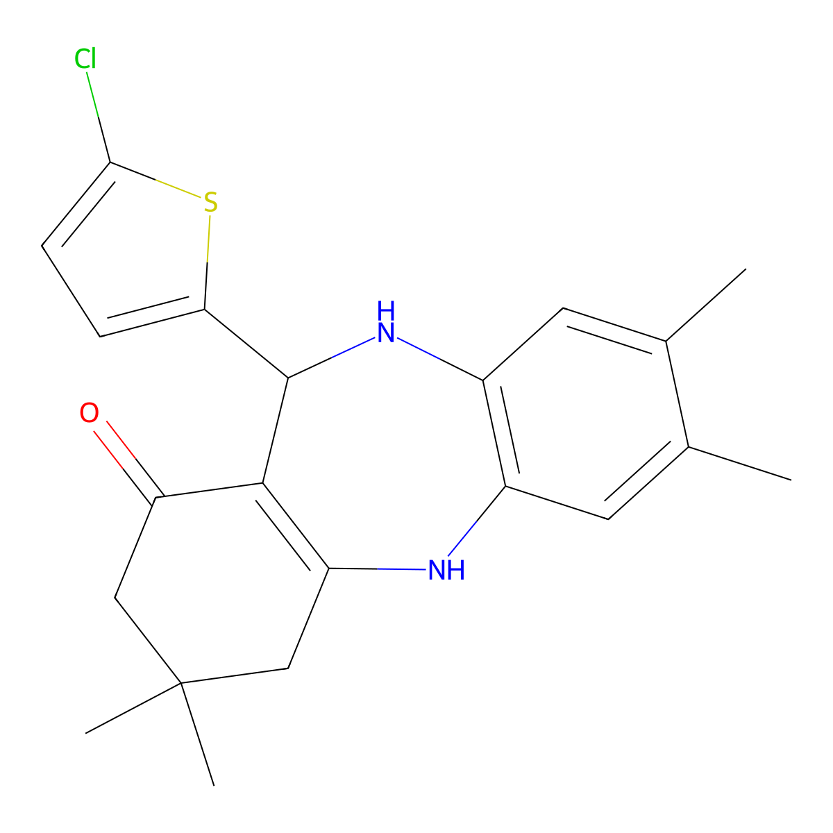 6-(5-chlorothiophen-2-yl)-2,3,9,9-tetramethyl-6,8,10,11-tetrahydro-5H-benzo[b][1,4]benzodiazepin-7-one molecular structure, CAS 442666-27-5
