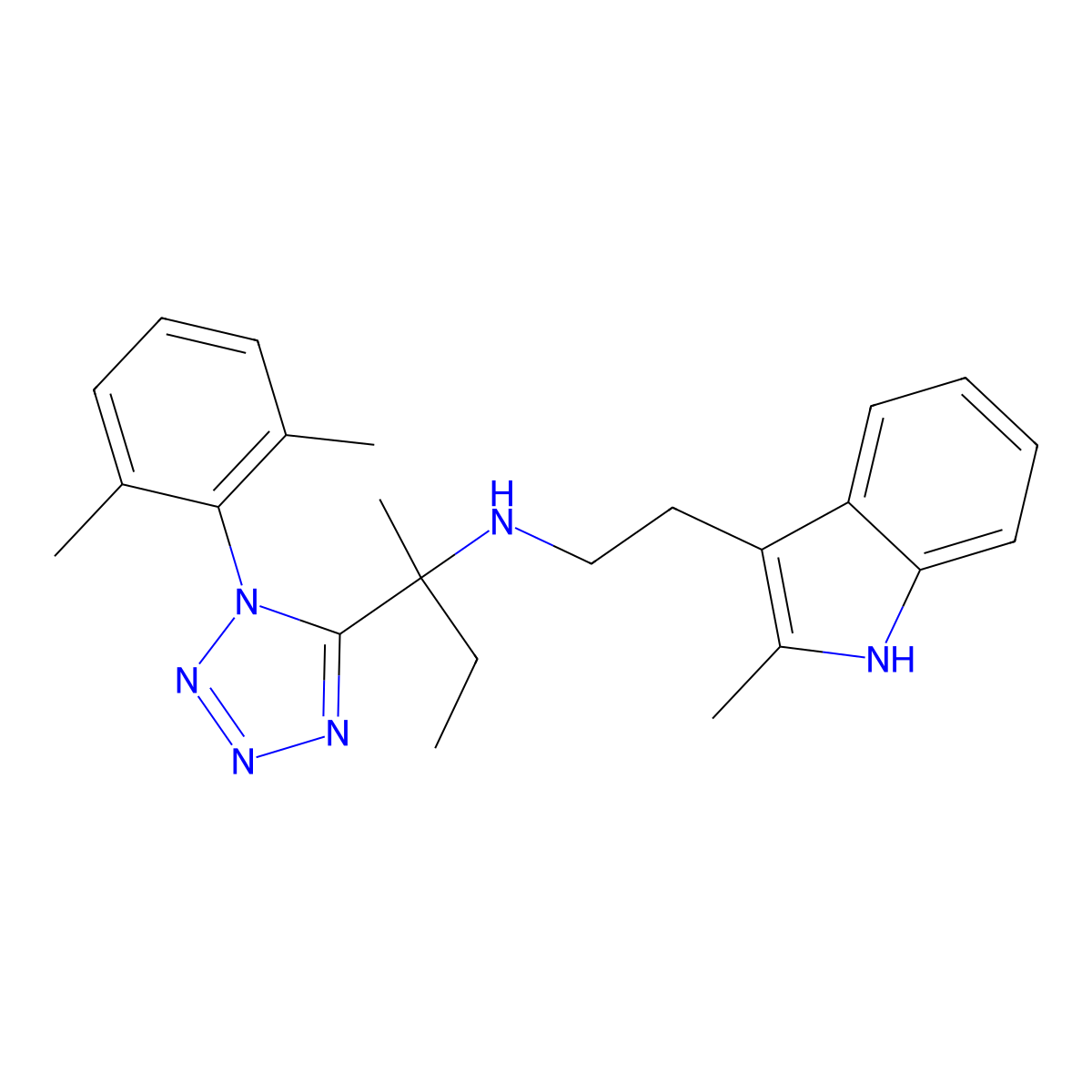 N-[1-[1-(2,6-Dimethylphenyl)-1H-tetrazol-5-yl]-1-methylpropyl]-2-methyl-1H-indole-3-ethanamine molecular structure, CAS 442667-30-3