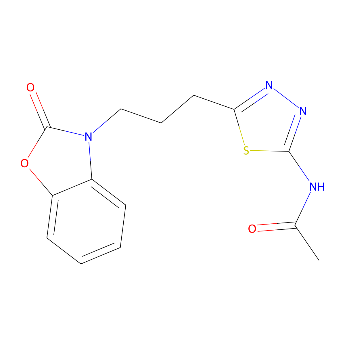 N-[5-[3-(2-oxo-1,3-benzoxazol-3-yl)propyl]-1,3,4-thiadiazol-2-yl]acetamide molecular structure, CAS 442668-04-4