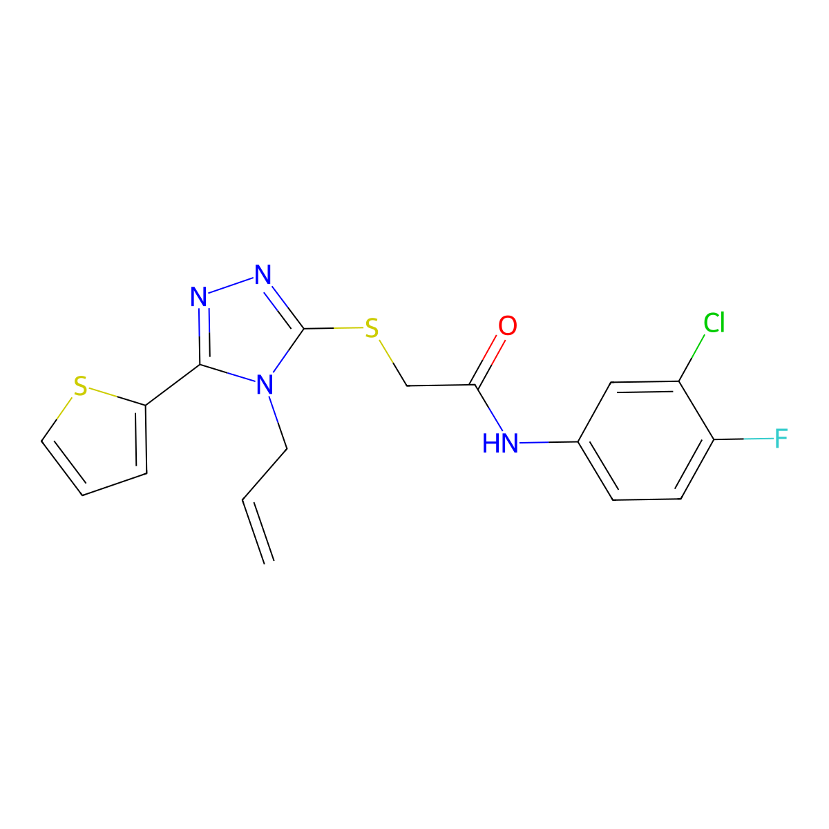 2-((4-Allyl-5-(2-thienyl)-4H-1,2,4-triazol-3-YL)thio)-N-(3-CL-4-F-PH)acetamide molecular structure, CAS 442668-06-6