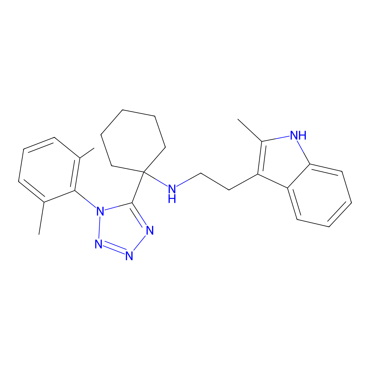 N-[1-[1-(2,6-Dimethylphenyl)-1H-tetrazol-5-yl]cyclohexyl]-2-methyl-1H-indole-3-ethanamine molecular structure, CAS 442668-38-4