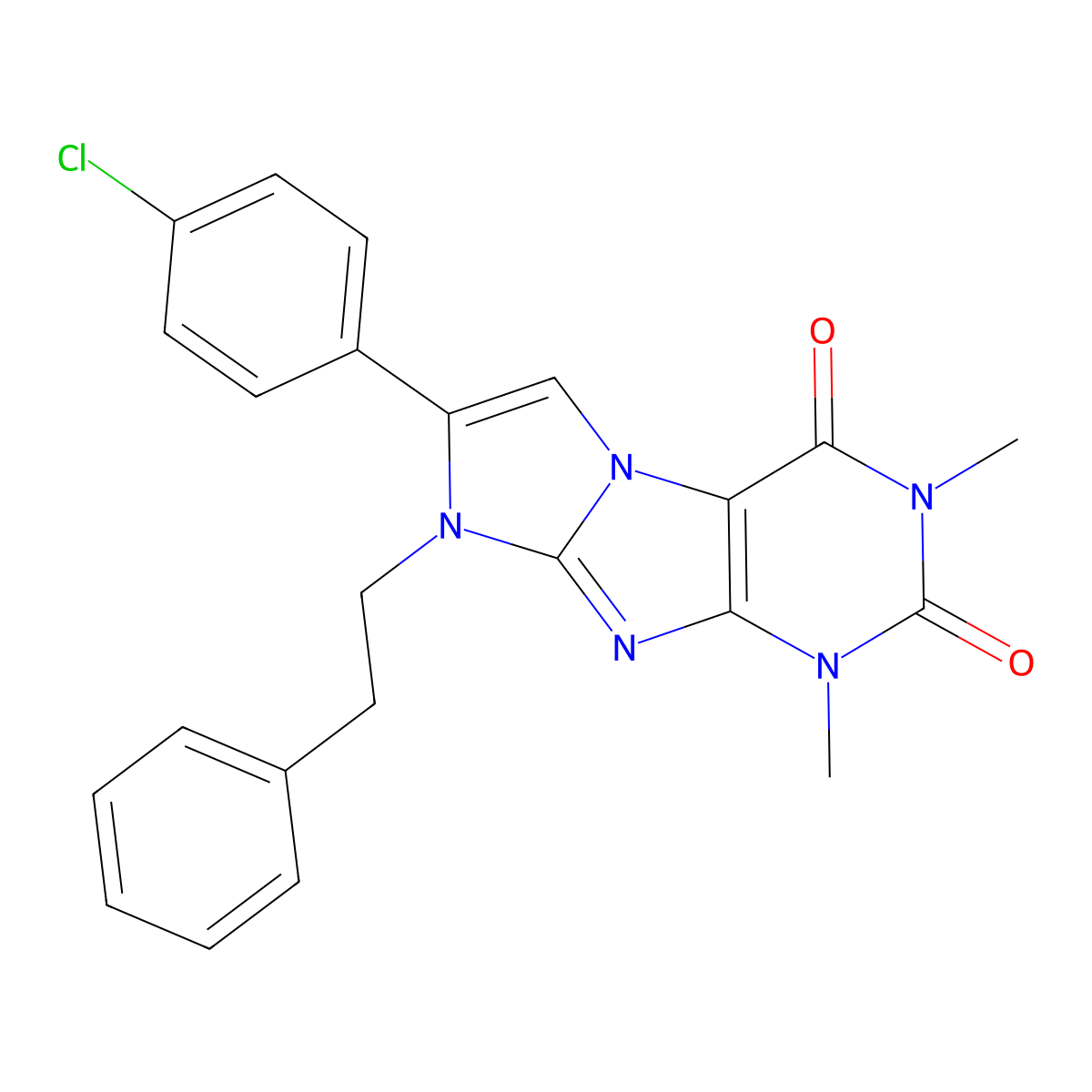 7-(4-Chlorophenyl)-2,4-dimethyl-6-(2-phenylethyl)purino[7,8-a]imidazole-1,3-dione molecular structure, CAS 442668-96-4
