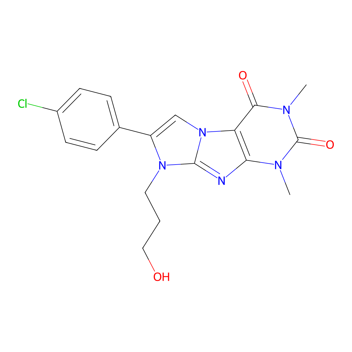 7-(4-Chlorophenyl)-6-(3-hydroxypropyl)-2,4-dimethylpurino[7,8-a]imidazole-1,3-dione molecular structure, CAS 442668-99-7