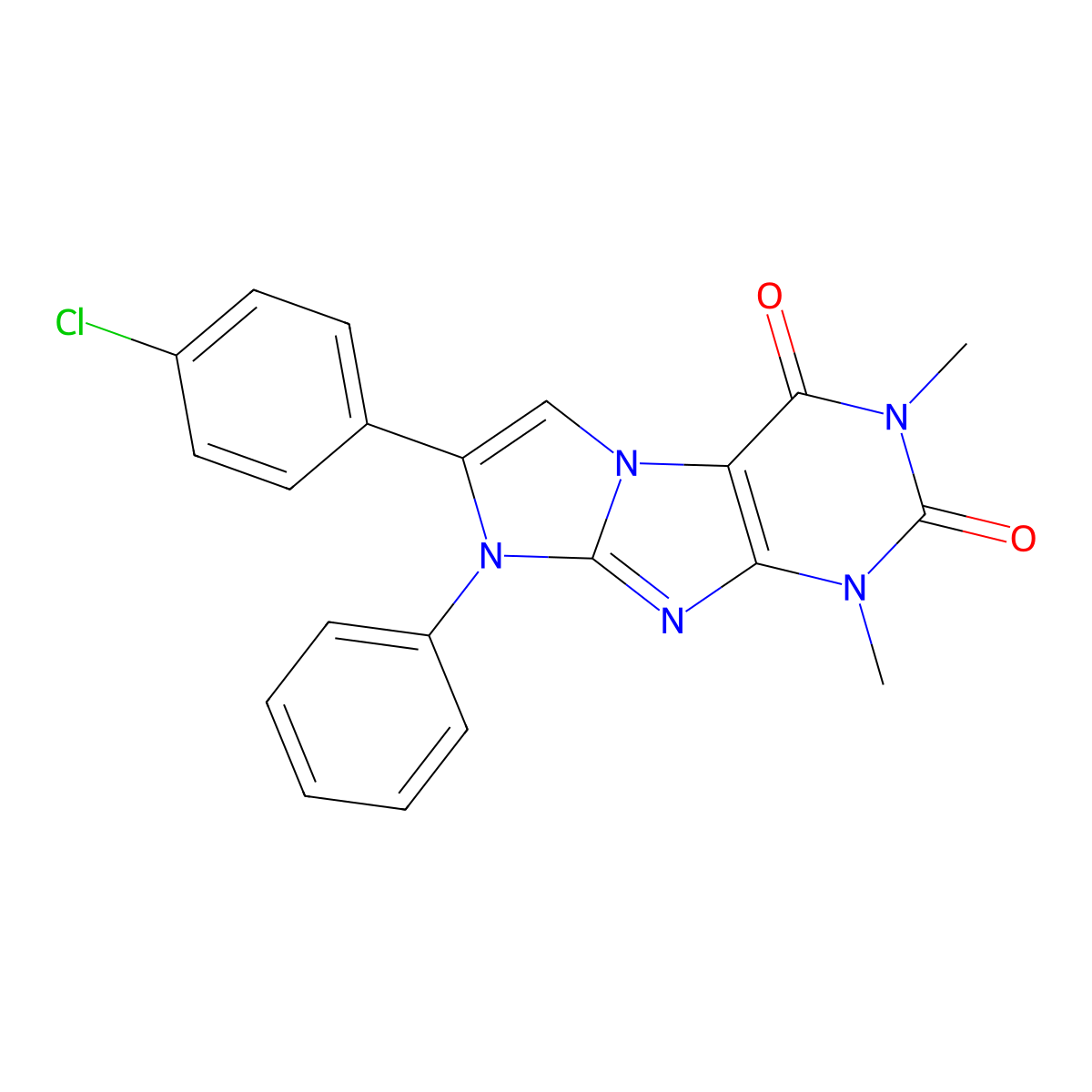7-(4-chlorophenyl)-1,3-dimethyl-8-phenyl-1H-imidazo[2,1-f]purine-2,4(3H,8H)-dione molecular structure, CAS 442669-00-3