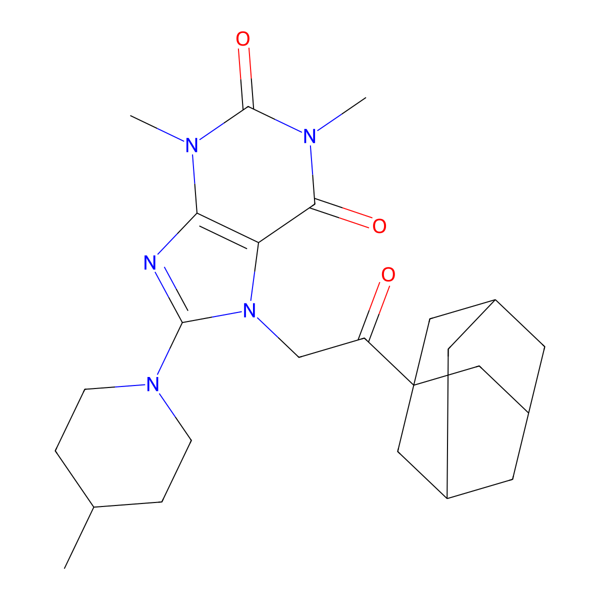 7-[2-(1-Adamantyl)-2-oxoethyl]-1,3-dimethyl-8-(4-methylpiperidin-1-yl)purine-2,6-dione molecular structure, CAS 442669-03-6