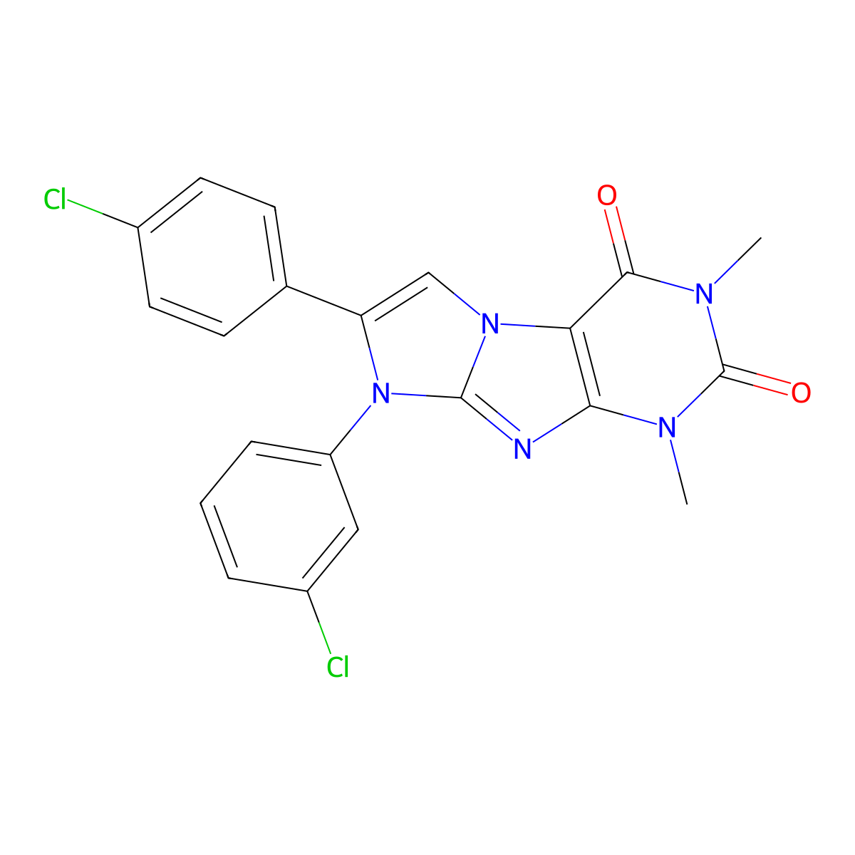6-(3-Chlorophenyl)-7-(4-chlorophenyl)-2,4-dimethylpurino[7,8-a]imidazole-1,3-dione molecular structure, CAS 442669-05-8