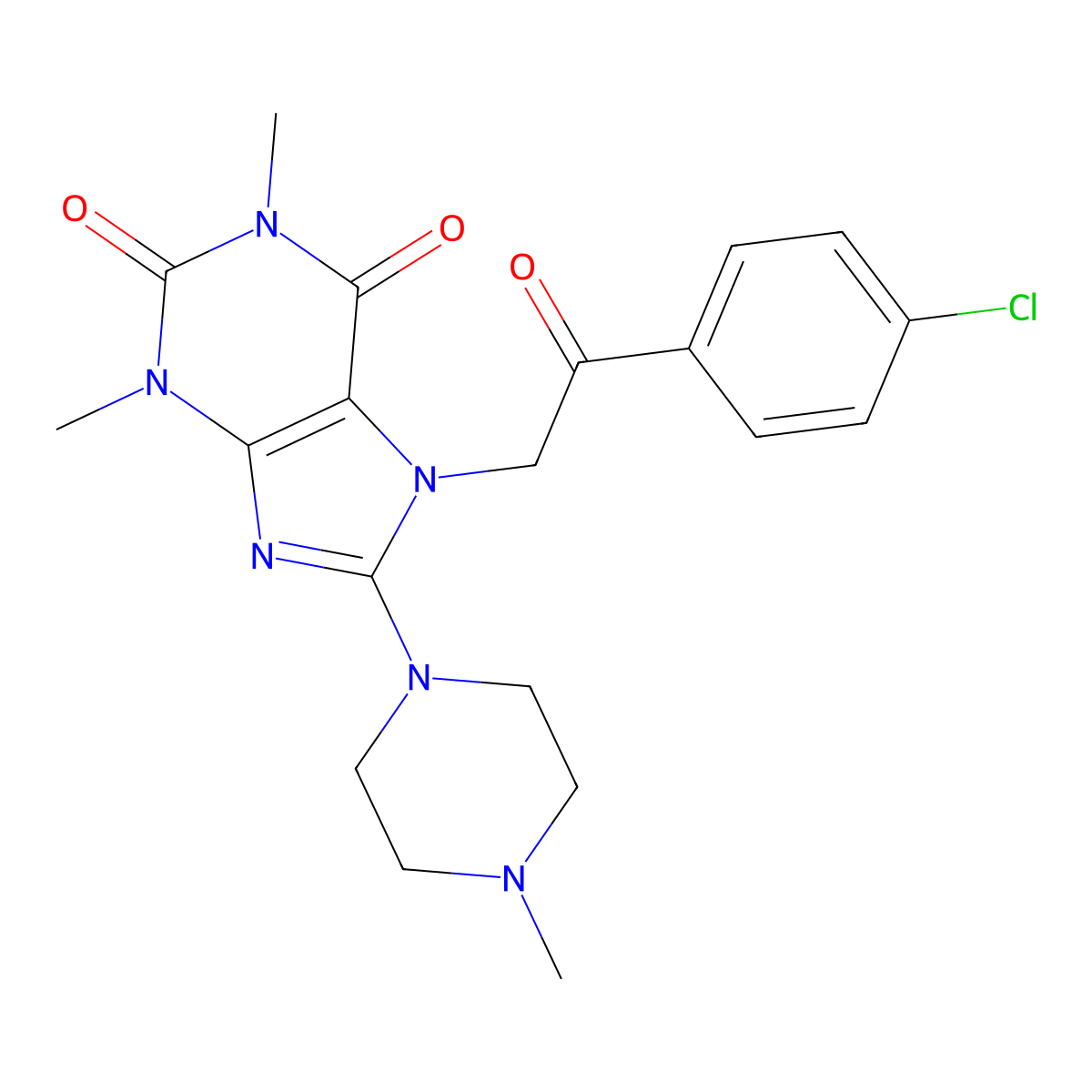 7-[2-(4-Chlorophenyl)-2-oxoethyl]-1,3-dimethyl-8-(4-methylpiperazin-1-yl)purine-2,6-dione molecular structure, CAS 442669-08-1