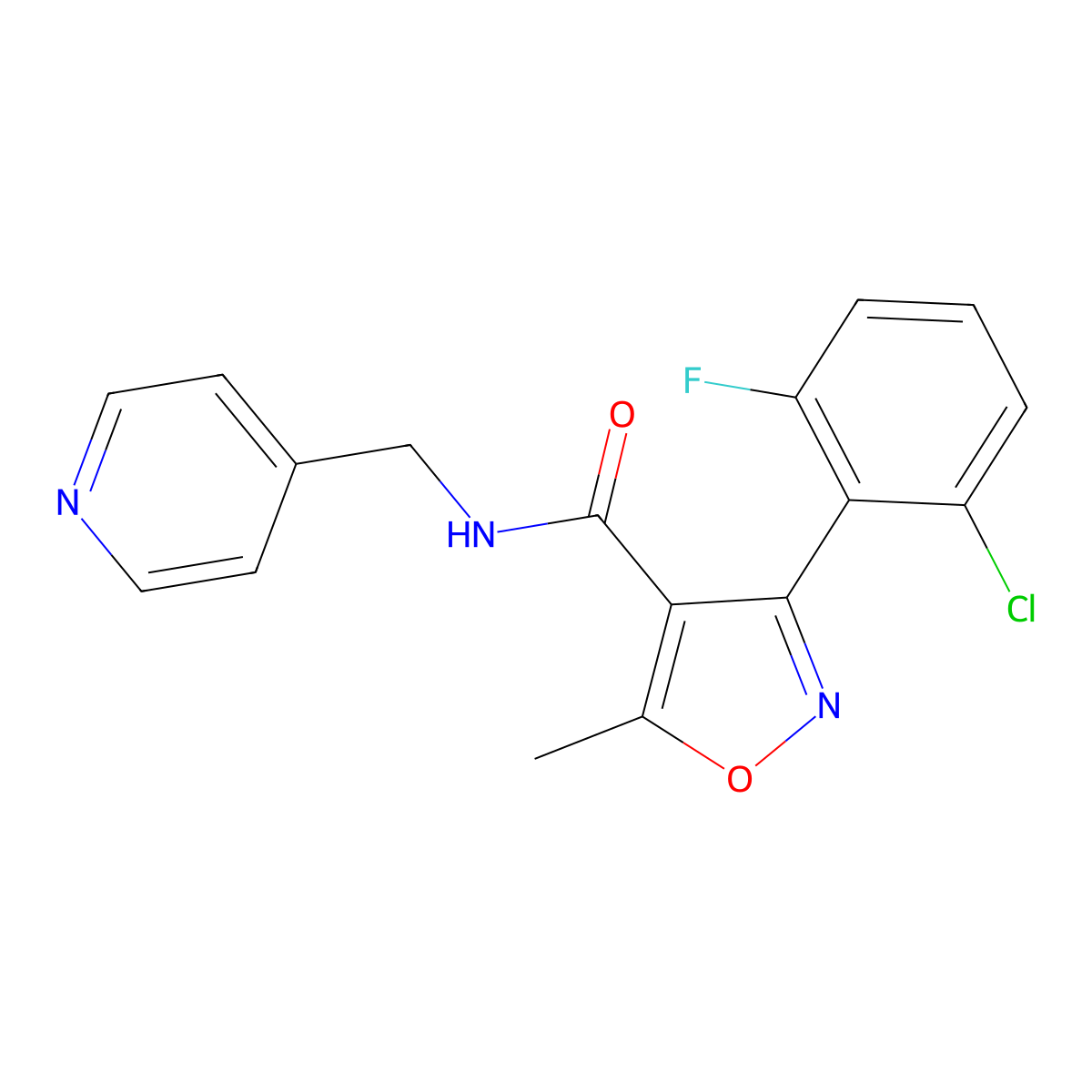 3-(2-chloro-6-fluorophenyl)-5-methyl-N-(pyridin-4-ylmethyl)-1,2-oxazole-4-carboxamide molecular structure, CAS 442669-16-1