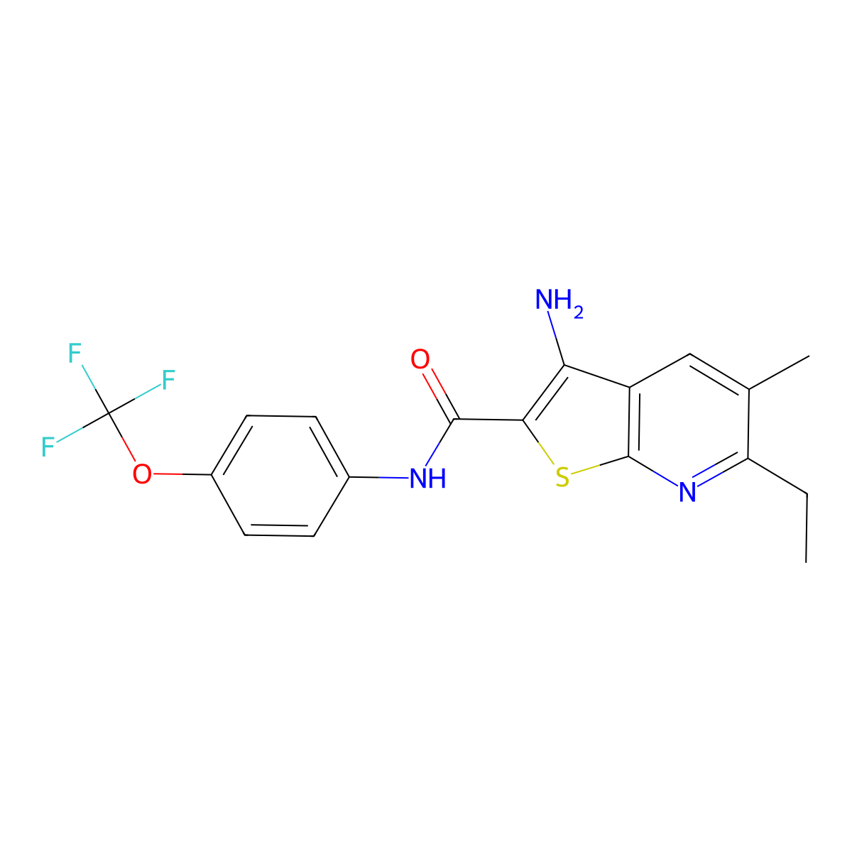 3-amino-6-ethyl-5-methyl-N-[4-(trifluoromethoxy)phenyl]thieno[2,3-b]pyridine-2-carboxamide molecular structure, CAS 442669-36-5