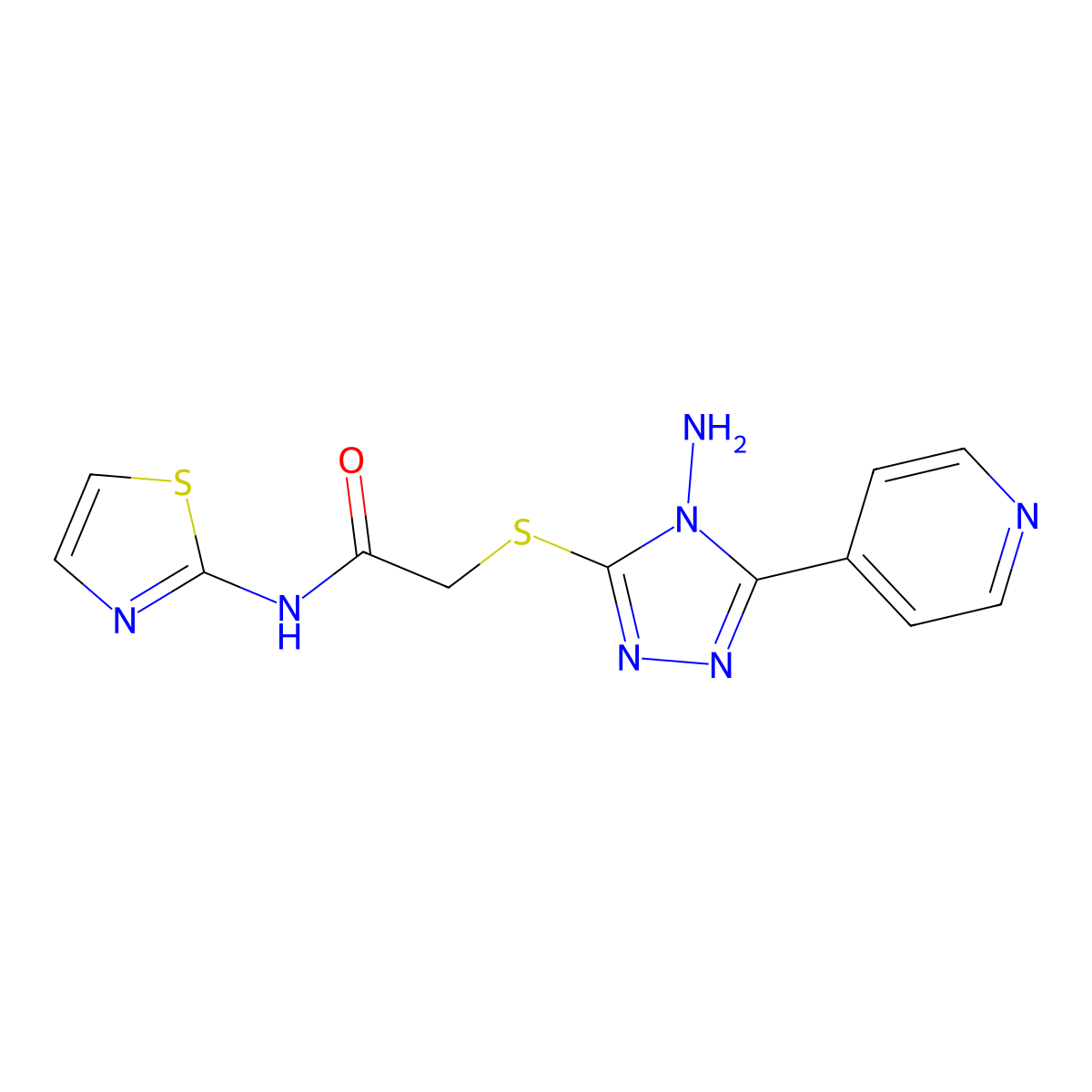 2-{[4-amino-5-(pyridin-4-yl)-4H-1,2,4-triazol-3-yl]sulfanyl}-N-(1,3-thiazol-2-yl)acetamide molecular structure, CAS 442670-47-5