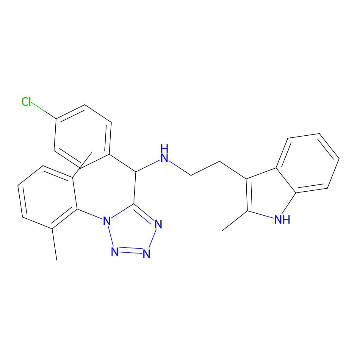 N-[(4-Chlorophenyl)[1-(2,6-dimethylphenyl)-1H-tetrazol-5-yl]methyl]-2-methyl-1H-indole-3-ethanamine molecular structure, CAS 442671-12-7