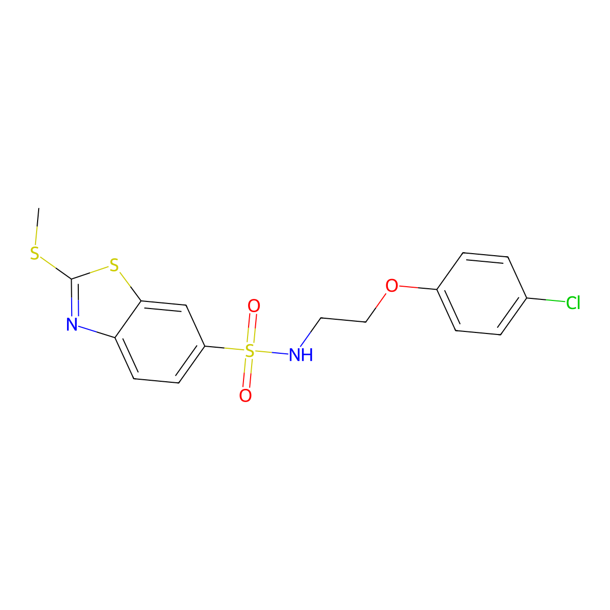 N-[2-(4-chlorophenoxy)ethyl]-2-(methylsulfanyl)-1,3-benzothiazole-6-sulfonamide molecular structure, CAS 442671-17-2