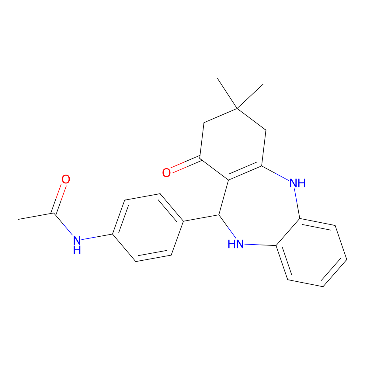 N-[4-(9,9-dimethyl-7-oxo-6,8,10,11-tetrahydro-5H-benzo[b][1,4]benzodiazepin-6-yl)phenyl]acetamide molecular structure, CAS 442671-63-8