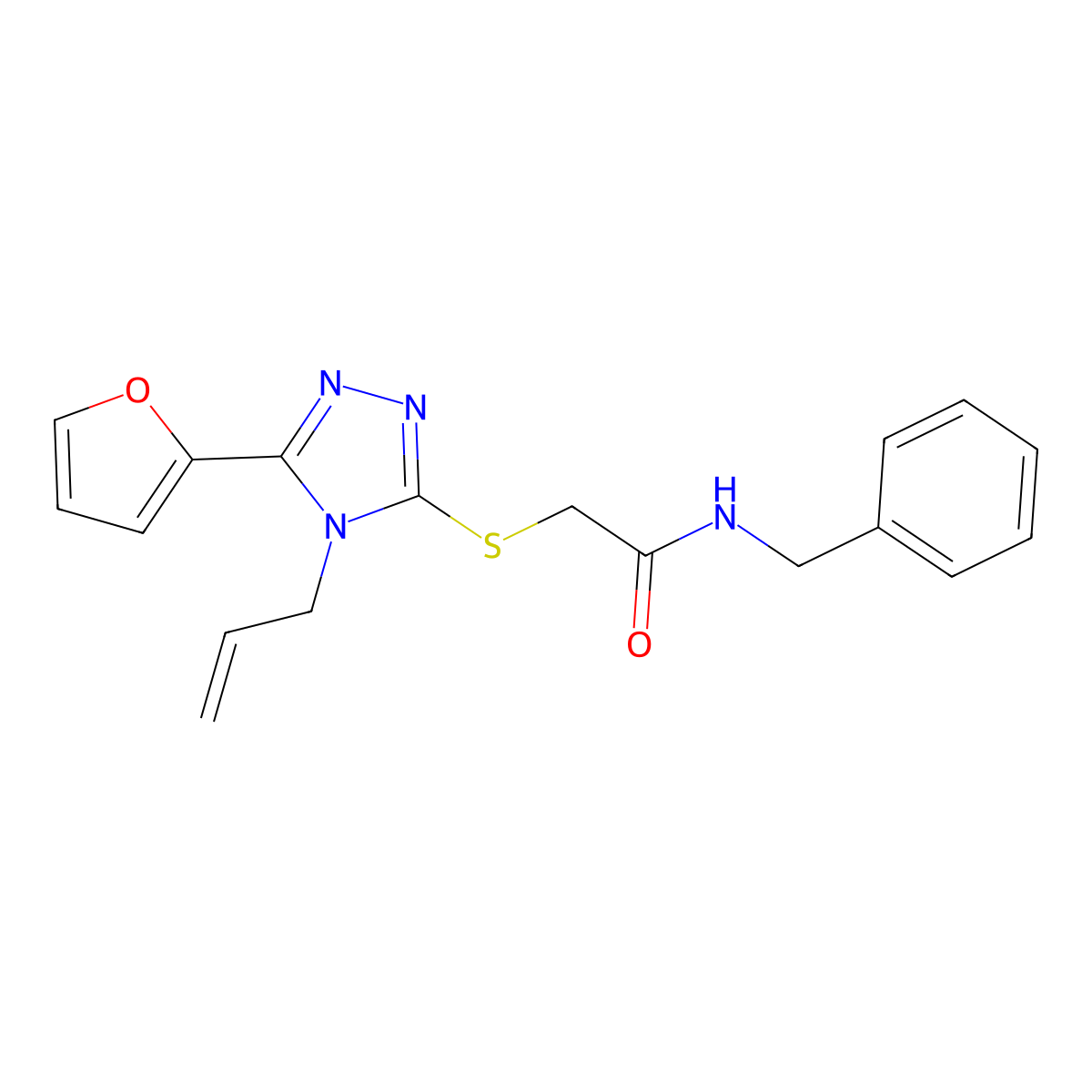 N-benzyl-2-[[5-(furan-2-yl)-4-prop-2-enyl-1,2,4-triazol-3-yl]sulfanyl]acetamide molecular structure, CAS 442672-10-8
