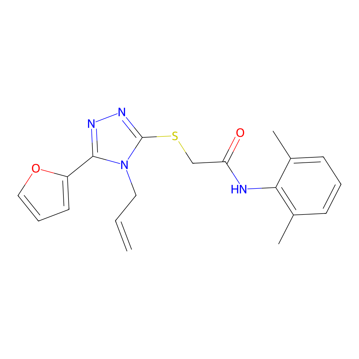 N-(2,6-dimethylphenyl)-2-{[5-(furan-2-yl)-4-(prop-2-en-1-yl)-4H-1,2,4-triazol-3-yl]sulfanyl}acetamide molecular structure, CAS 442672-45-9
